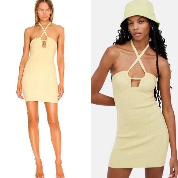 NWT For Love And Lemons Women's Mona Mini Dress in Yellow Size Small - Picture 4 of 5